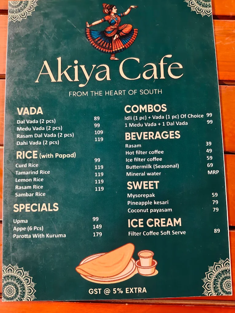 Akiya Cafe printed menu card, page 2